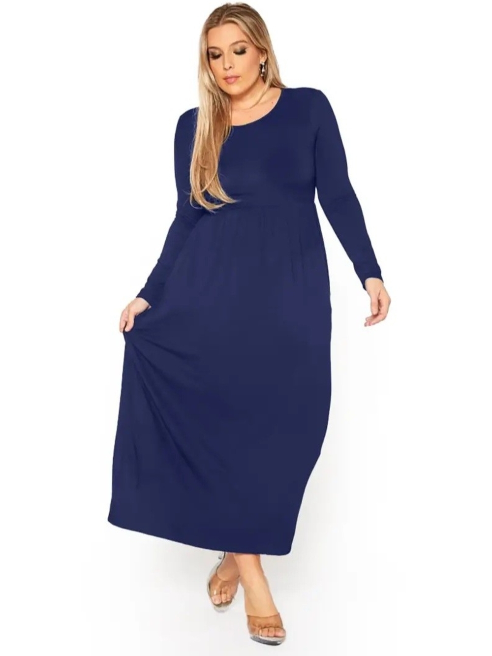 Plus Size Long Sleeve Navy Maxi Dress